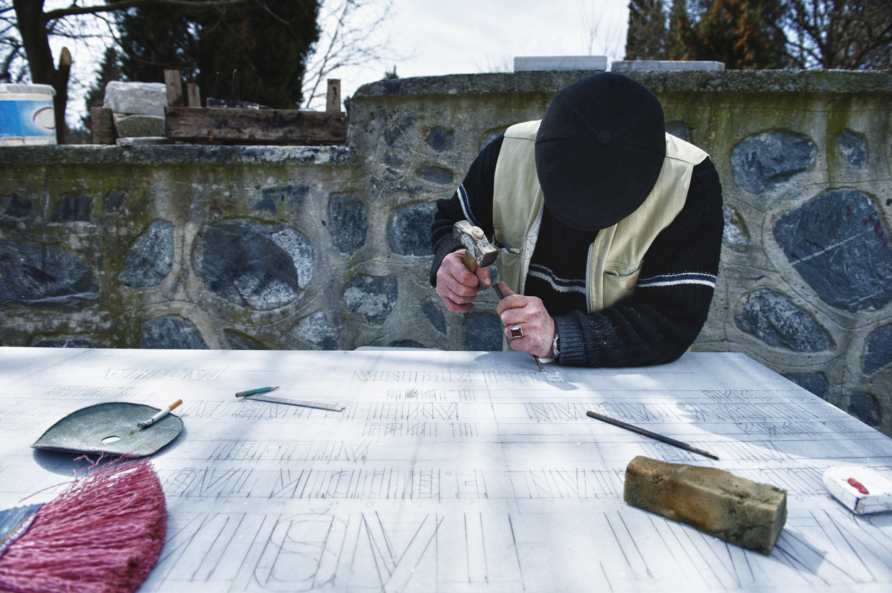 Marble worker is making a tombstone. To see my other photos please click here: